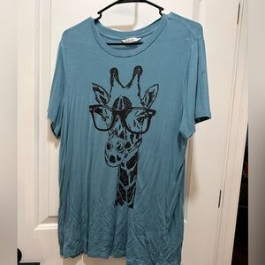 Blue Graphic Tee with Giraffe Print